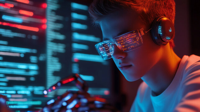 Boy building a chatbot AI code assistants help error-check existing code and generate new code from text prompts