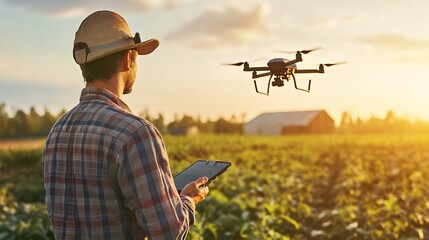 Farmer controls drone Smart farming and precision agriculture : Generative AI
