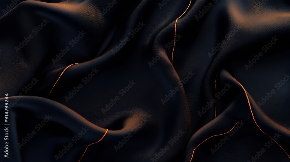 Aufkleber a slightly wrinkled fabric background in dark color with golden lines : generative ai