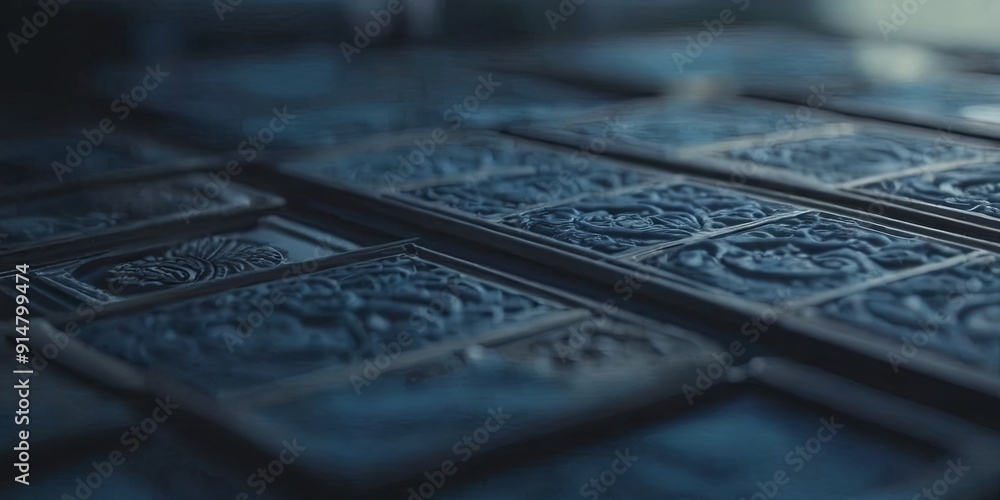 Poster a close up of a blue tile with a design on it