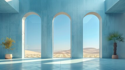 Minimalist and modern illustration of a large window with curtains facing the wall. creates a sense of depth and perspective. window in the a minimalist interior architecture