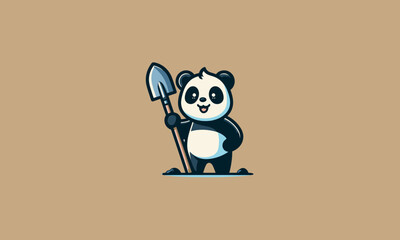 character panda holding hoe vector mascot design