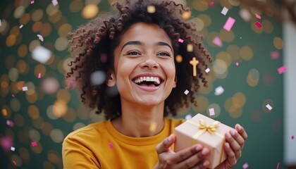 Naklejka premium Happy woman receiving a gift.