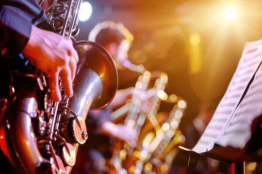 jazz band performing on stage at the club. AI generative.
