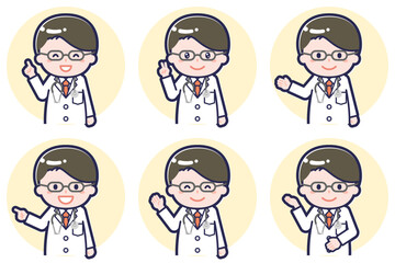 長袖の男性医師のポーズセット_03