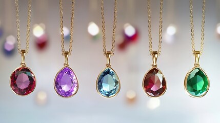Birthstone gemstone pendants on display : Generative AI