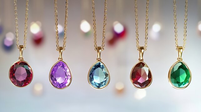 Birthstone gemstone pendants on display : Generative AI - Powered by Adobe