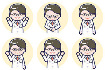 長袖の男性医師のポーズセット_02