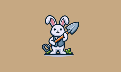 character rabbit holding hoe vector mascot design