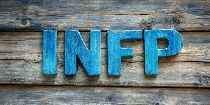 Personality Type INFP in Blue Letters on Wooden Texture Background: Creative Concept for  Personality Test. Minimalist Design for Psychology, Self-Discovery, and Personal Growth. 4K High-Resolution Wa