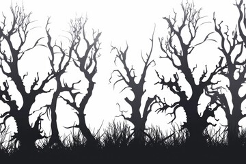 Obraz premium Mysterious silhouette of haunted woods emerging from the fog