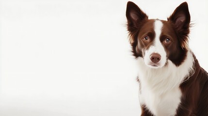Brown and white Border collie dog sitting isolated on white : Generative AI
