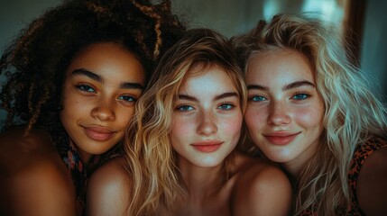 Obraz premium Multi-Ethnic Group Of Young Women Hugging And Having Fun