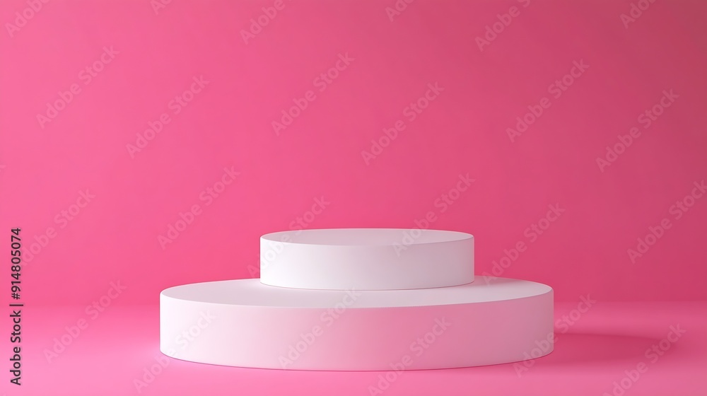 Aufkleber Abstract empty white foam circle podium on pink background Mock up stand for product presentation 3D Render Minimal concept Advertising template : Generative AI