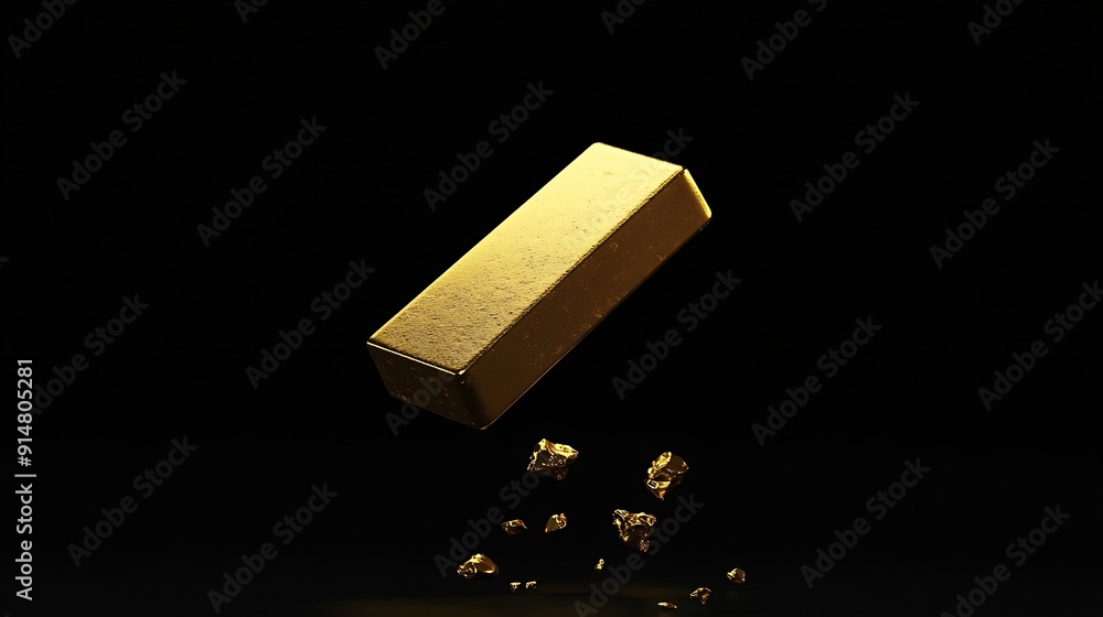 Aufkleber gold bar float in mid air with element ingot nugget gold bar standard is bank reserve to finance eco