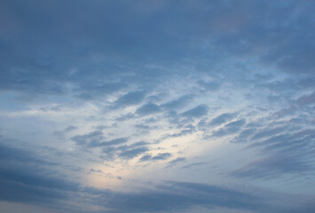 It is a sunset sky with flocks of clouds.