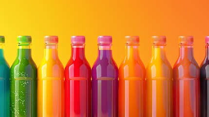 Rainbow of Flavors: A Row of Colorful Juice Bottles