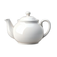 A white tea pot with a lid sits on a white background