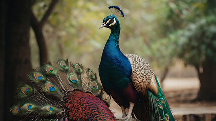 Minimalistic icon of an Indian peacock with a simple background