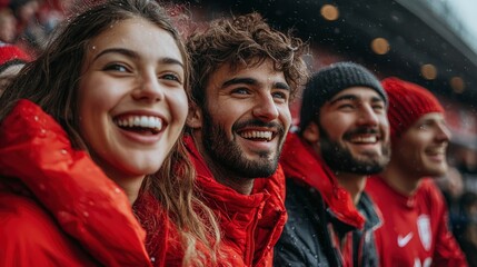 Group Of Soccer Fans Cheering For Their National Team