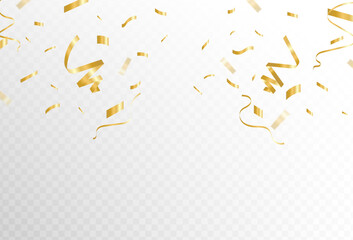 Confetti explosion on transparent background. Pieces of shiny gold paper flying and spreading. rotating ,simple design .abstract.eps 10