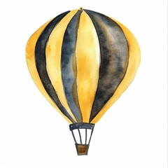 Fototapeta premium watercolor painting of a black and yellow hot air balloon, on isolated white background