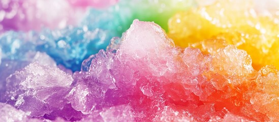 Homemade shaved ice dessert in rainbow color Hawaiian ice texture colorful sweet summer backgrounds