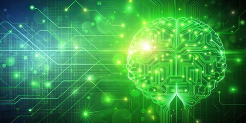 Vibrant green background with artificial intelligence concept, AI, technology, innovation, digital, machine learning