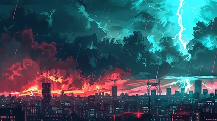 Fototapeta premium Cityscape Under a Dramatic Stormy Sky