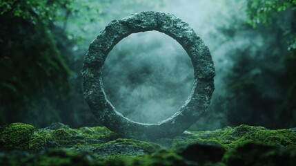 Fototapeta premium Mysterious stone archway in misty forest
