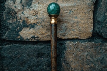Mystical crystal ball on a wooden staff
