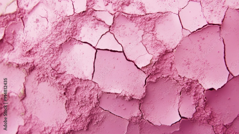 Poster a close view of a textured pink surface, showing a rich pattern of cracked paint and varying texture