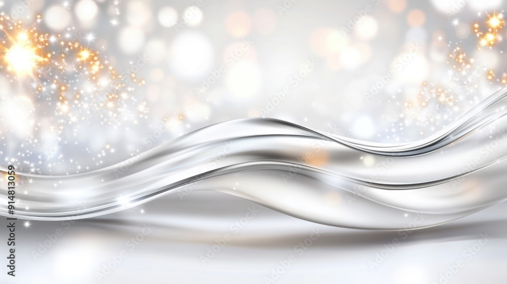 Poster a smooth white wave texture shimmers with sparkles against a subtle background