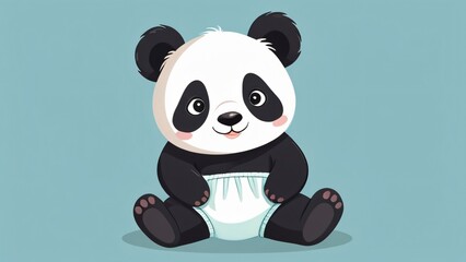 illustration of cute little panda wearing diaper