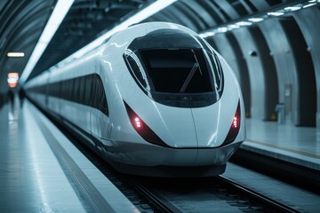 Fototapeta premium Sleek high-speed train in modern station