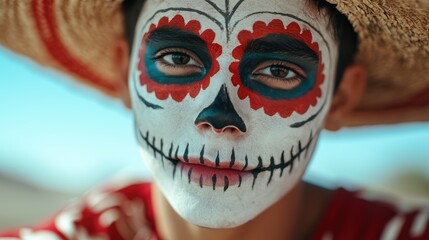 close-up of colorful day of the dead makeup