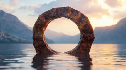 Fototapeta premium Majestic stone arch in serene lake at sunset