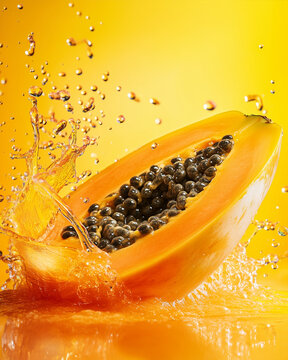 Papaya joice splash with yellow background