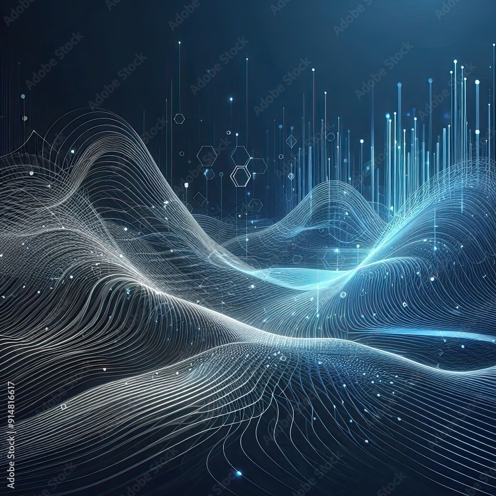 Poster modern abstract background with wavy lines. digital technology concept. vector illustration. 3d rend