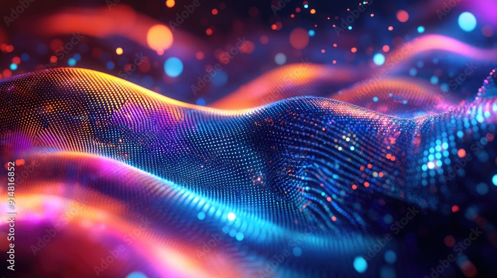 Poster futuristic 3d background with holographic colors and digital patterns, advanced visual art