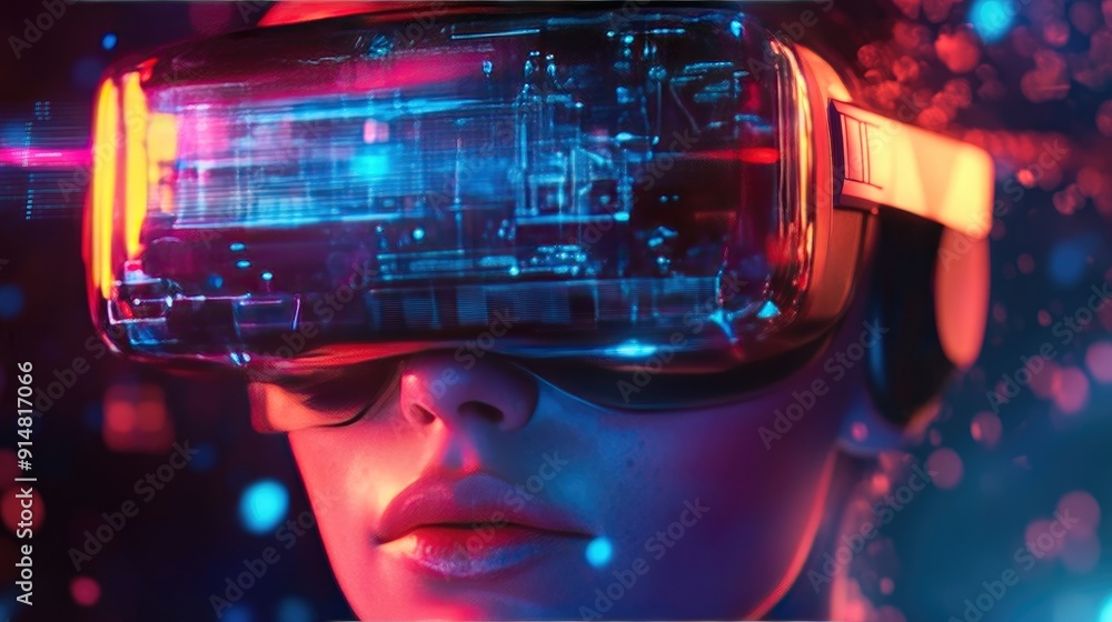 Poster futuristic 3d background with virtual reality elements and holographic displays, high-tech design