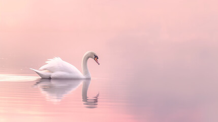 Fototapeta premium swan on the lake nature soft light sunset pink calm