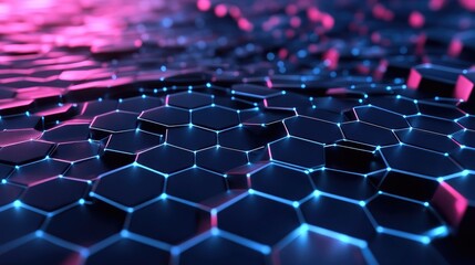 Obraz premium High-tech 3D background with hexagonal grid and digital data streams, advanced design