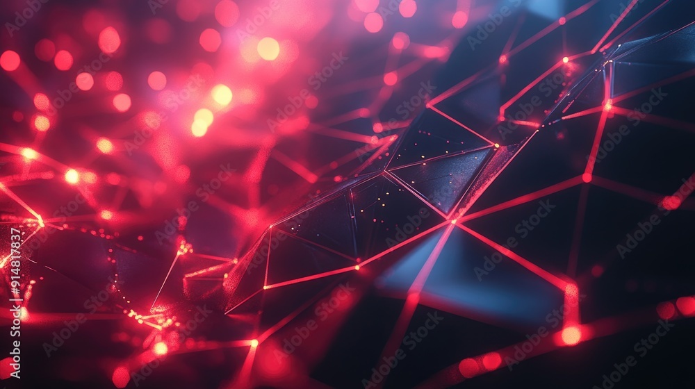 Poster innovative 3d technology background with geometric shapes and glowing data paths, modern tech design