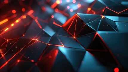 Innovative 3D technology background with geometric shapes and glowing data paths, modern tech design
