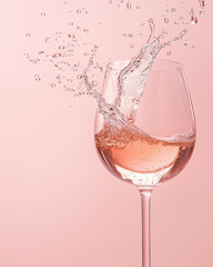 Rose wine splash delicate pink hues summer drink in glass