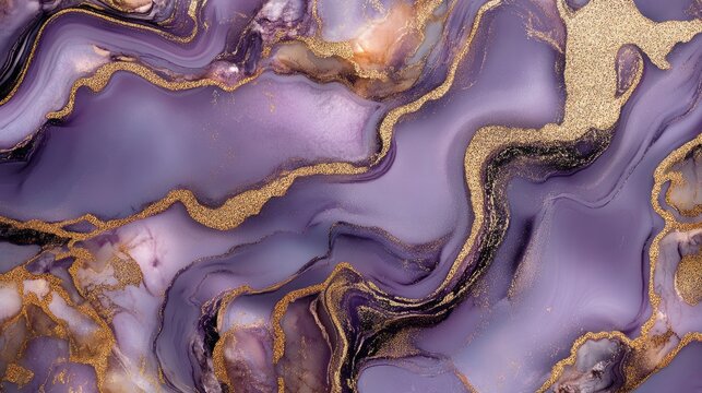 Opulent 3D marble background with purple hues and gold accents, luxurious and elegant design -