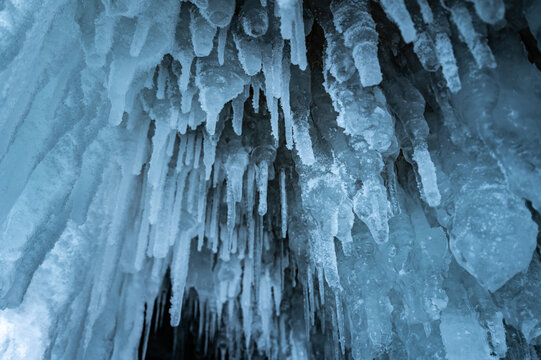 Beautiful of ice formation such as Ice spike and Icicle forming in a temperature below 0 &deg;C in Ice cave, lake Baikal, Russia.