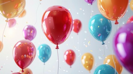 Colorful Balloons and Confetti Floating in the Air