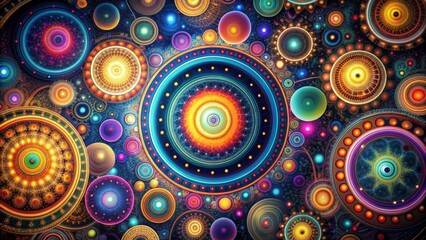 Cosmic Kaleidoscope Abstract Circular Patterns in Vibrant Colors - Digital Art, Abstract, Galaxy, Space, Universe, Psychedelic, Colorful